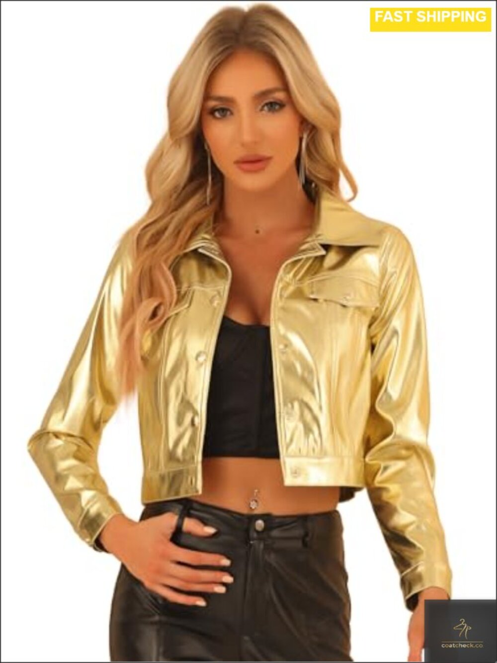 Metallic Biker Jacket for Women Holographic Shiny Crop Party